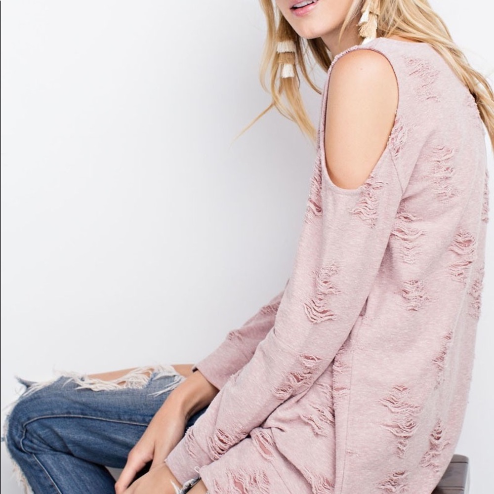 Distressed Cold Shoulder- RED … - Picture 6 of 6